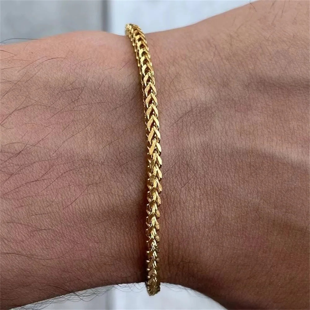 3mm de aço inoxidável geométrico quadrado cubano pulseira simples masculino pulseira na moda jóias para acessórios femininos