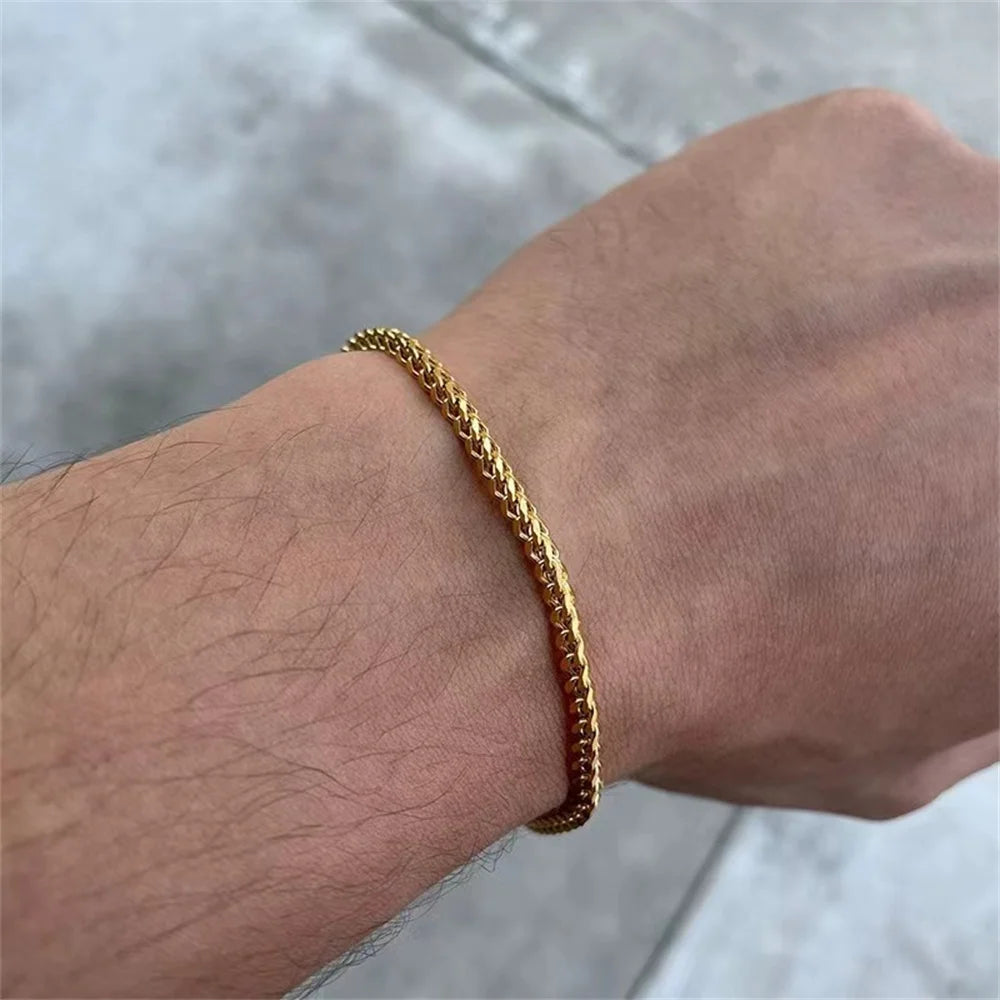 3mm de aço inoxidável geométrico quadrado cubano pulseira simples masculino pulseira na moda jóias para acessórios femininos