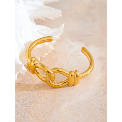 Yhpup declaração de aço inoxidável pesado metal nó manguito aberto pulseira dourada 18k cor ouro mancha resistente jóias