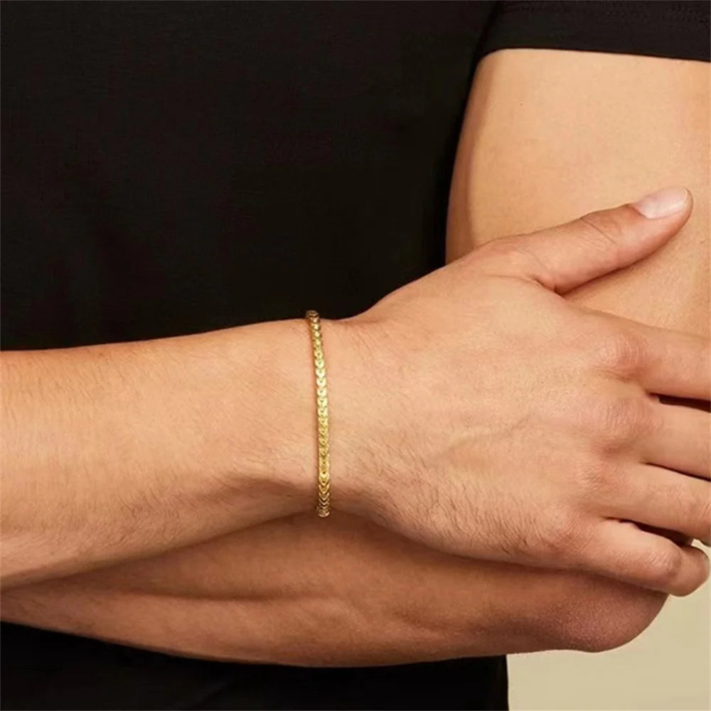 3mm de aço inoxidável geométrico quadrado cubano pulseira simples masculino pulseira na moda jóias para acessórios femininos