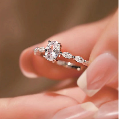 Novo 925 cor prata oval anel feminino requintado moda metal incrustado aaa zircão pedras anel de casamento noivado jóias finas
