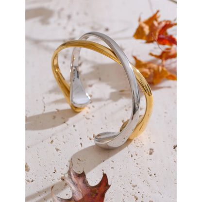 Yhpup 58mm 18K PVD banhado manguito aberto pulseira pulseira de aço inoxidável 316L textura hipoalergênica pulso joias diárias