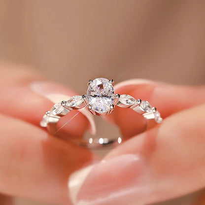 Novo 925 cor prata oval anel feminino requintado moda metal incrustado aaa zircão pedras anel de casamento noivado jóias finas