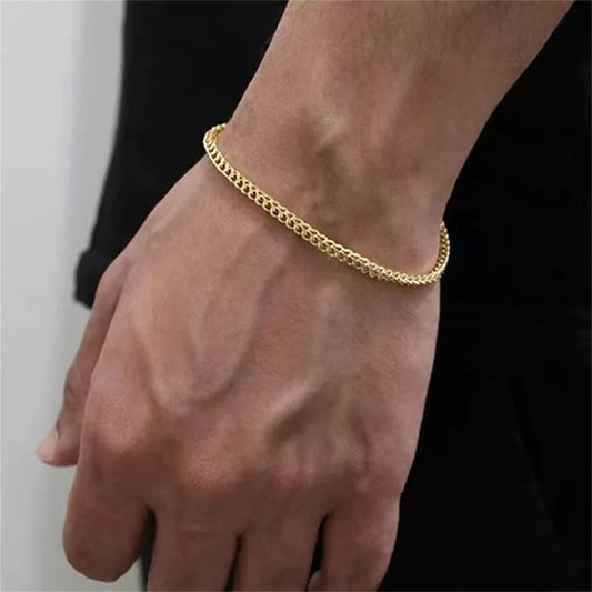 3mm de aço inoxidável geométrico quadrado cubano pulseira simples masculino pulseira na moda jóias para acessórios femininos