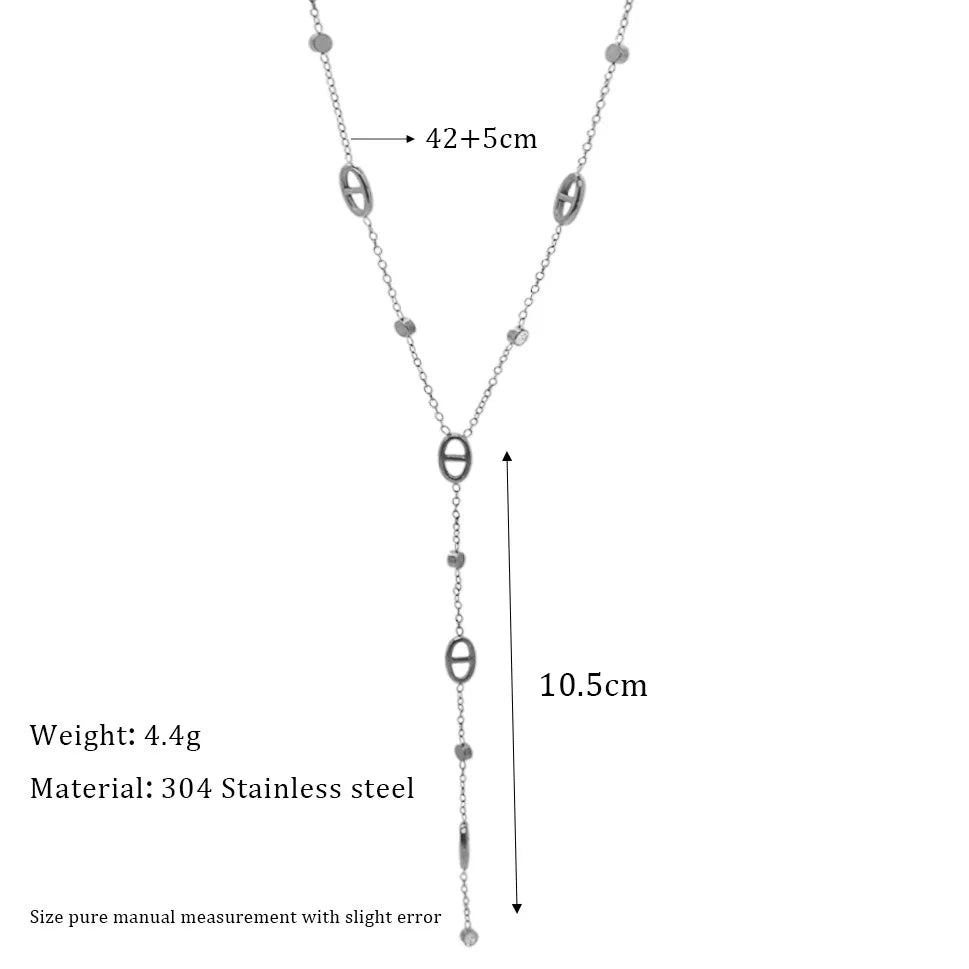 Keen on Colar Y Corrente Não Desvanecendo Francês Requintado Feminino Clavícula Corrente Porco Nariz Borla Titânio Aço Francês Clássico