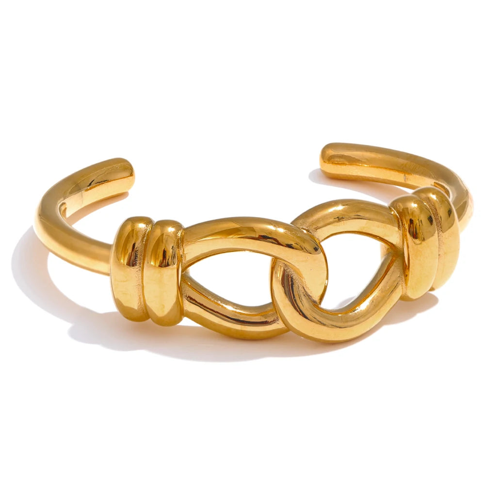 Yhpup declaração de aço inoxidável pesado metal nó manguito aberto pulseira dourada 18k cor ouro mancha resistente jóias