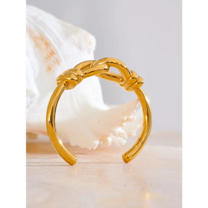 Yhpup declaração de aço inoxidável pesado metal nó manguito aberto pulseira dourada 18k cor ouro mancha resistente jóias