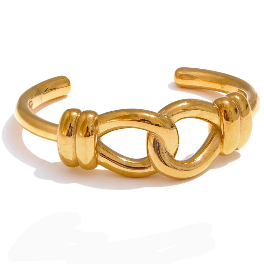 Yhpup declaração de aço inoxidável pesado metal nó manguito aberto pulseira dourada 18k cor ouro mancha resistente jóias
