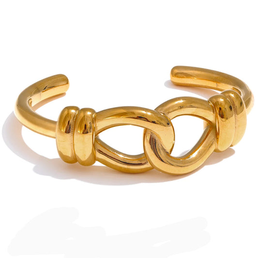Yhpup declaração de aço inoxidável pesado metal nó manguito aberto pulseira dourada 18k cor ouro mancha resistente jóias
